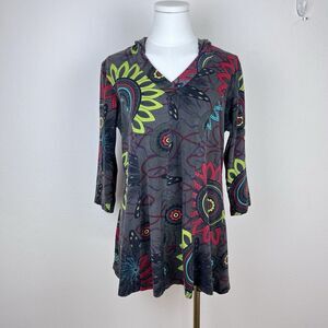 Parsley Sage Shirt Womens Medium Y2K Hoodie V Neck Floral Artsy HIppie Bohemian